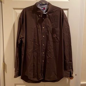 Tommy Hilfiger brown button down cotton shirt